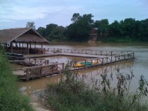 Floating restaurant with built-in swimming pool